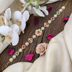 Vriksham Exquisite Floral Red Green & White Kundan Jadau Sheeshphool-J2804