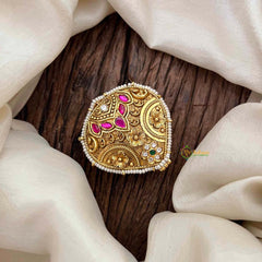 Vriksham Royal Vedic Motif Matte Gold Finish With Kemp Stone Accents Kumkum-Pearl-G22207