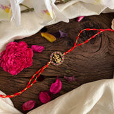 Kundan Stone Lakshmi Pendant Rakshabandhan Rakhi-Red White-G13006