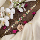 Vriksham Antique Floral Kundan Jadau Sheeshphool-Red Green & White-J2792