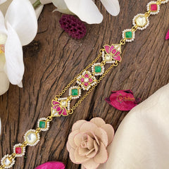 Vriksham Antique Floral Kundan Jadau Sheeshphool-Red Green & White-J2792