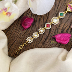 Vriksham Antique Floral Kundan Jadau Sheeshphool-Red Green & White-J2792