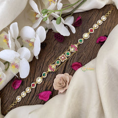 Vriksham Antique Floral Kundan Jadau Sheeshphool-Red Green & White-J2792