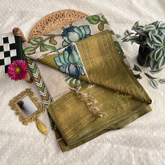 Beige Kalamkari Saree with Kanchi Border-VS4154