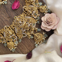 Vriksham Exclusive AD Stone Lakshmi Long Neckpiece-Pastel Green Bead-G16162