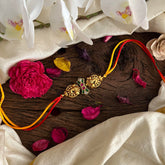 Rakshabandhan Kundan Mayil Rakhi-Red Yellow Thread-G13054