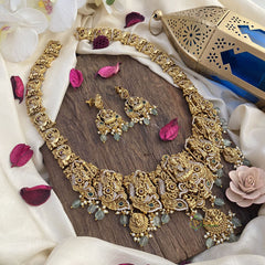 Vriksham Exclusive AD Stone Lakshmi Long Neckpiece-Pastel Green Bead-G16162