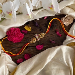 Red White Kundan Stone Peacock Pendant Rakhi-Rakshabandhan-G13022