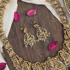 Vriksham Exclusive AD Stone Lakshmi Long Neckpiece-Pastel Green Bead-G16162