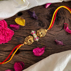 Red White Kundan Stone Peacock Pendant Rakhi-Rakshabandhan-G13022