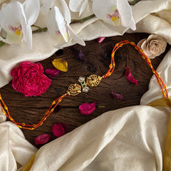 Rakshabandhan Kundan Mayil Rakhi-White Green-G13056