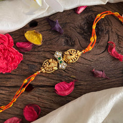 Rakshabandhan Kundan Mayil Rakhi-White Green-G13056