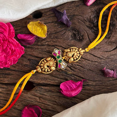 Rakshabandhan Kundan Mayil Rakhi-Red White Green-G13057