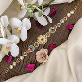 Vriksham Floral With Dual Peacock Kundan Jadau Sheeshphool-Red Green & Blue-J2794