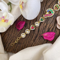 Vriksham Floral With Dual Peacock Kundan Jadau Sheeshphool-Red Green & Blue-J2794