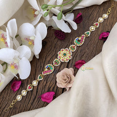 Vriksham Floral With Dual Peacock Kundan Jadau Sheeshphool-Red Green & Blue-J2794