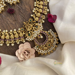 Vriksham Gold Look Alike Lakshmi Long Neckpiece-Rice Pearl-G16159