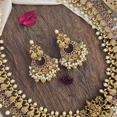 Vriksham Gold Look Alike Lakshmi Long Neckpiece-Rice Pearl-G16159