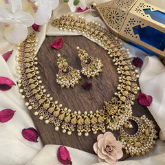 Vriksham Gold Look Alike Lakshmi Long Neckpiece-Rice Pearl-G16159