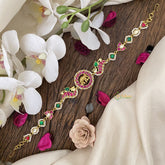 Vriksham Precious Elephant Peacock Kundan Jadau Sheeshphool-Red Green & White-J2767