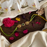 Kundan Stone Dual Peacock Pendant Rakshabandhan Rakhi-Green-G13011