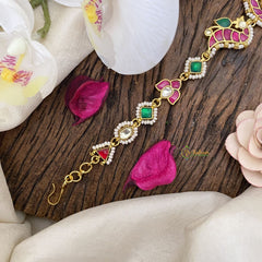 Vriksham Precious Elephant Peacock Kundan Jadau Sheeshphool-Red Green & White-J2767