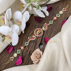 Vriksham Precious Elephant Peacock Kundan Jadau Sheeshphool-Red Green & White-J2767