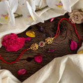 Kundan Stone Dual Peacock Pendant Rakshabandhan Rakhi-Red-G13010