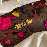 Kundan Stone Dual Peacock Pendant Rakshabandhan Rakhi-Green-G13009