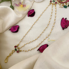 Vriksham Antique Floral Kundan Jadau Sheeshphool-Red Green-Green Bead-J2783