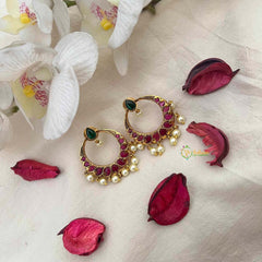 Vriksham Classic Green Pear Half Moon Style Earrings-Red-Pearls-G21594