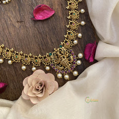 Vriksham Gold Look Alike Lakshmi Long Neckpiece-Red Green-G16170