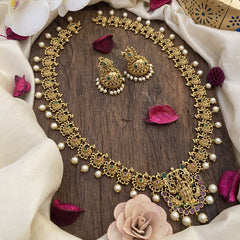 Vriksham Gold Look Alike Lakshmi Long Neckpiece-Red Green-G16170