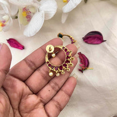 Vriksham Classic Green Pear Half Moon Style Earrings-Red-Pearls-G21594