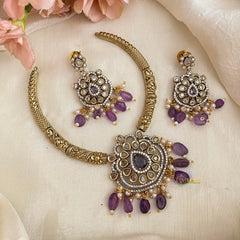Premium Victorian Diamond Hasli Neckpiece-Purple-G12184