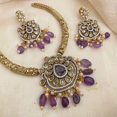 Premium Victorian Diamond Hasli Neckpiece-Purple-G12184