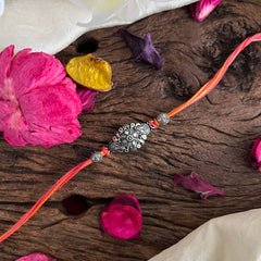 Rakshabandhan Silver Rakhi-Orange Pink Thread-G13028