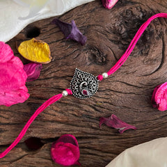 Peacock Rakshabandhan Silver Rakhi-Pink-G13026