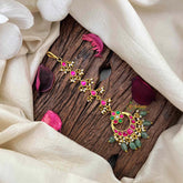 Vriksham Chand Bali Floral Round Kundan Jadau Maang Tikka-Green Bead-J4184