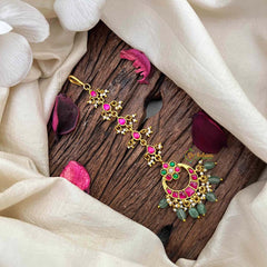 Vriksham Chand Bali Floral Round Kundan Jadau Maang Tikka-Green Bead-J4184