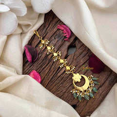 Vriksham Chand Bali Floral Round Kundan Jadau Maang Tikka-Green Bead-J4184