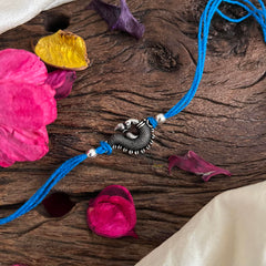 Rakshabandhan Silver Peacock Rakhi-Blue-G13046