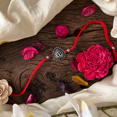 Rakshabandhan Silver Om Rakhi-Red-G13045