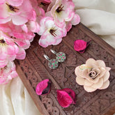 Vriksham Flower Maharashtrian Style Press Bugadi-Red Green-White Bead-J3162