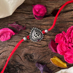 Rakshabandhan Silver Om Rakhi-Red-G13045