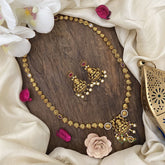 Vriksham Gold Look Alike Lakshmi Pendant Long Neckpiece-Red White-G16167