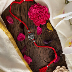Rakshabandhan Silver Ganesha Rakhi-Red-G13051