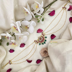 Vriksham Half Moon Style Kundan Jadau Sheeshphool-Red White-Green Bead-J2781