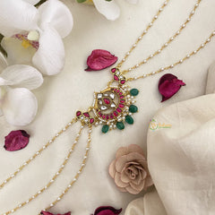 Vriksham Half Moon Style Kundan Jadau Sheeshphool-Red White-Green Bead-J2781