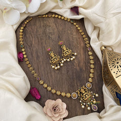 Vriksham Gold Look Alike Lakshmi Pendant Long Neckpiece-Red Green-G16168